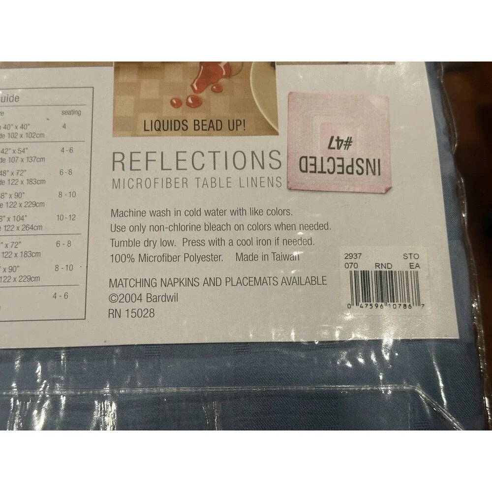 Bardwil Reflections Microfiber Table Linens Stone Blue 70” Round Tablecloth New